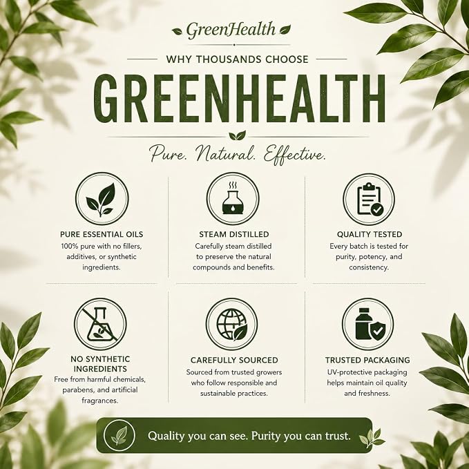 GreenHealth Tea Tree Essential Oil - 8 fl oz (237 ml) Glass Bottle with Cap - 100% Pure Essential Oil