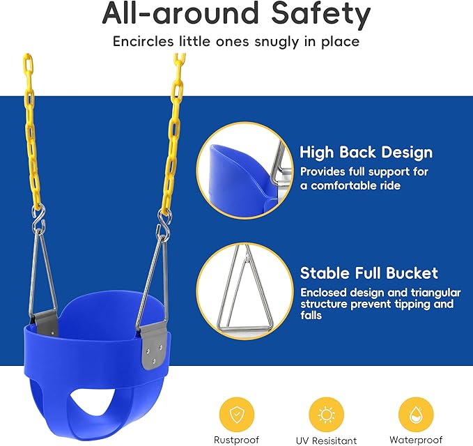 Take Me Away Toddler Swing - High Back Bucket Seat, Plastic-Coated Chains, Compatible with Swing Set Accessories