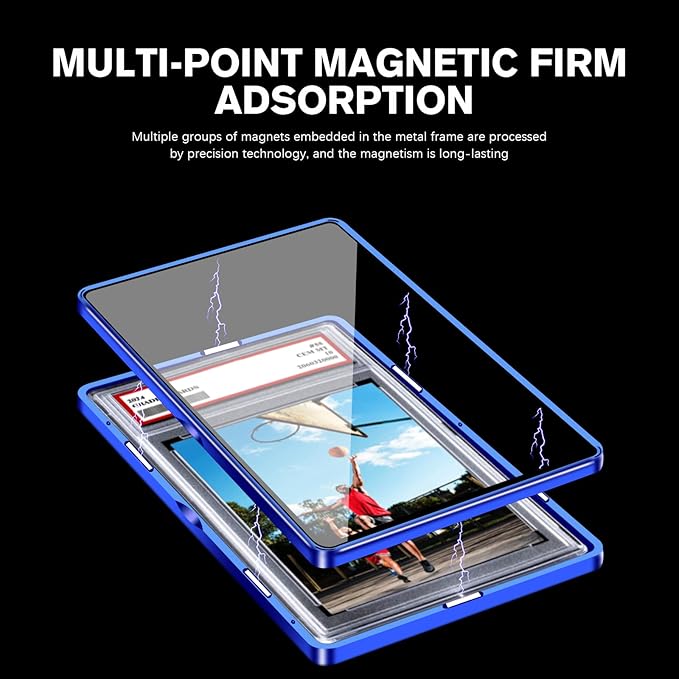 Magenetic Trading Card Slab Protector - Premium Aluminum Graded Card Showcase, Graded Slab Protector with UV-Resistant Tempered Glass, Personalized Slab Bumper for Collectors, Light Blue