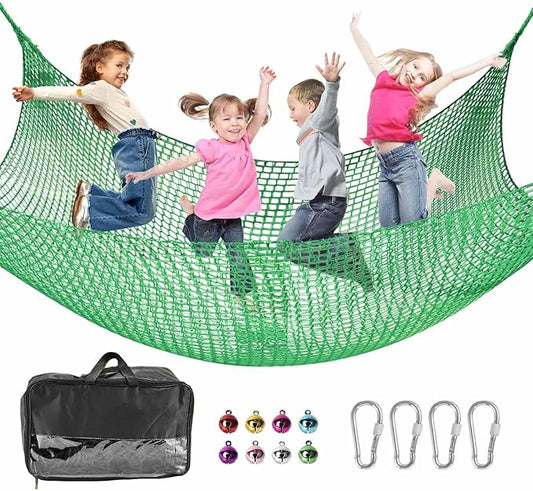 Climbing Net for Kids - 9.9FT x 6.6FT Double Layers Heavy Duty Playground Safety Net, Climbing Cargo Net for Tree House Tree Fort, Back Yard, Jungle Gyms, Monkey Bar Security Mesh（Green）