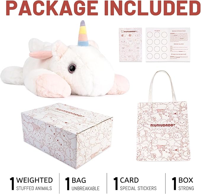 Niuniu Daddy Unicorn Weighted Stuffed Animals, 3.3lbs Weighted Plush Unicorn Toys for Adults Kids Girls Boys, Large Stuffed Plush Pillow as Present for Birthday Include Bag Sticker Card