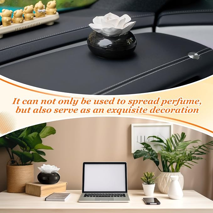 Honeydak 2 Pcs Ceramic Essential Oil Diffuser, Non Electric Reedless Passive Porcelain Flower Aromatherapy Diffuser, Decorative Floral Design Tabletop Office Home Bathroom Decor (Camellia)