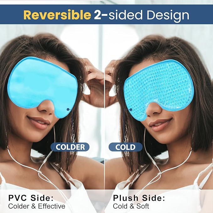 BeeVines XL Gel Eye Mask, 2 Pack Cooling Ice Masks for Puffy Eyes for Men & Women, Cold & Warm Compress for Post Surgery, Puffiness, Allergies, Sinuses & Migraines Treatment