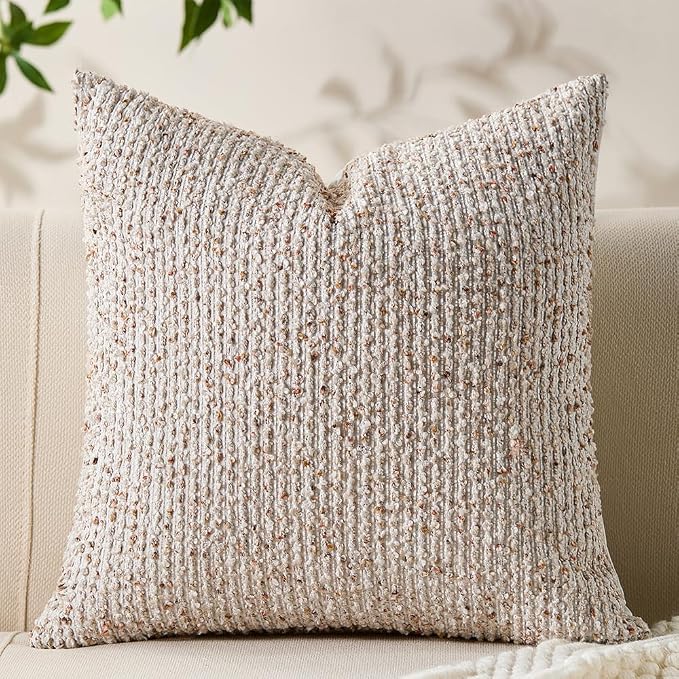 Allorry Soft Wool Decorative Throw Pillow Covers 22x22 Beige SY011A22 | Cozy Soft Touch,Neutral Textured Boho Cushion Covers for Modern Farmhouse Sofa Bedroom Living Room Decor
