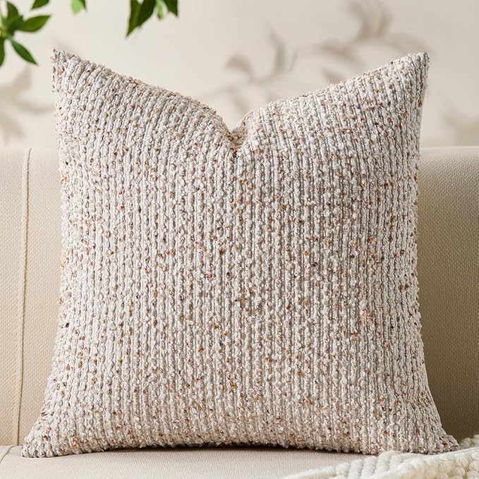 Allorry Soft Wool Decorative Throw Pillow Covers 24x24 Beige SY011A24 | Cozy Soft Touch,Neutral Textured Boho Cushion Covers for Modern Farmhouse Sofa Bedroom Living Room Decor