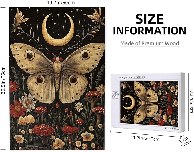 Cafemira 1000 Pieces Jigsaw Puzzles for Adults,Golden Winged Moth & Floral Mystery Wall Decor,Great for Relaxation and Display,Every Piece is Unique,Exercise Hands On Skills and Thinking