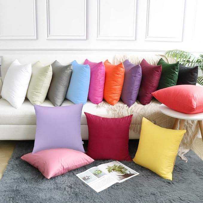 4-Pack 100% Cotton Comfortable Solid Decorative Throw Pillow Case,Thmyo Square Cushion Cover Pillowcase Sublimation Blank Pillow Covers DIY Throw Pillowcase for Sofa Couch(20x20 inch/ 50x50cm,Purple)