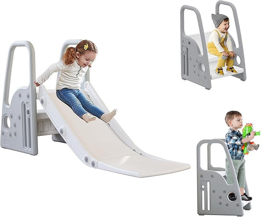 3 in 1 Toddler Large Play Climber Slide PlaySet with Extra Long Slipping Slope Indoor Kids Slide Toddler Playground Toddler Slide Outdoor Toys for Toddlers (Gray)