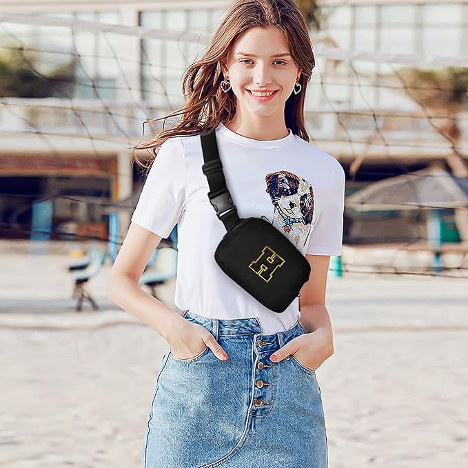 Gitus Belt Bag Fanny Pack Crossbody Bags with Initial Letter Patch Gifts for Wife Older Women Mother Coworker Bridesmaid Anniversary Travel Gifts Beach Gifts (Black-H)