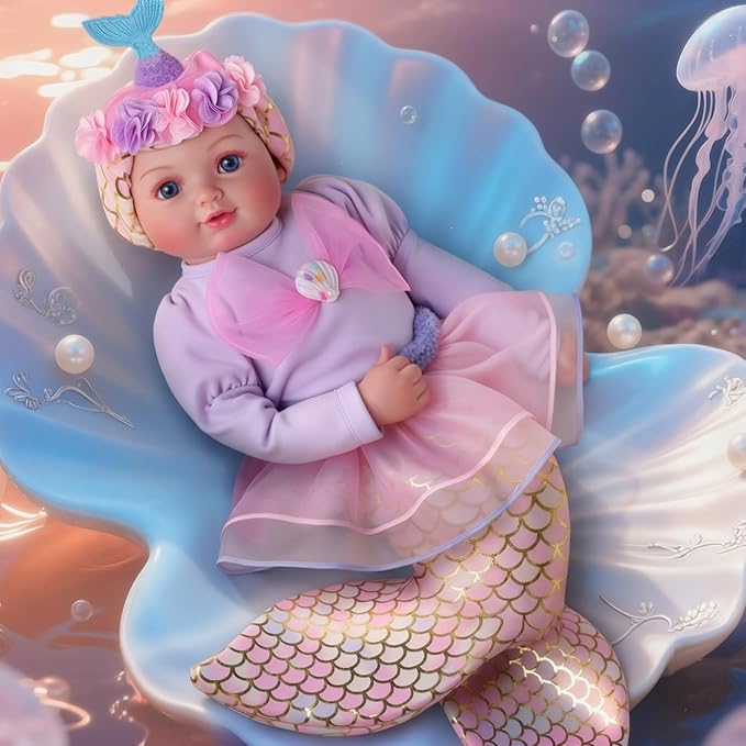 BABESIDE Mermaid Baby Doll - 17-Inch Realistic Soft Baby Dolls with Playful Mermaid Tail & Accessories Easy to Carry Mermaid Toys for 3 4 5 6 7 8 9 Years Girls Birthday Gift, Pretend Play & Christmas