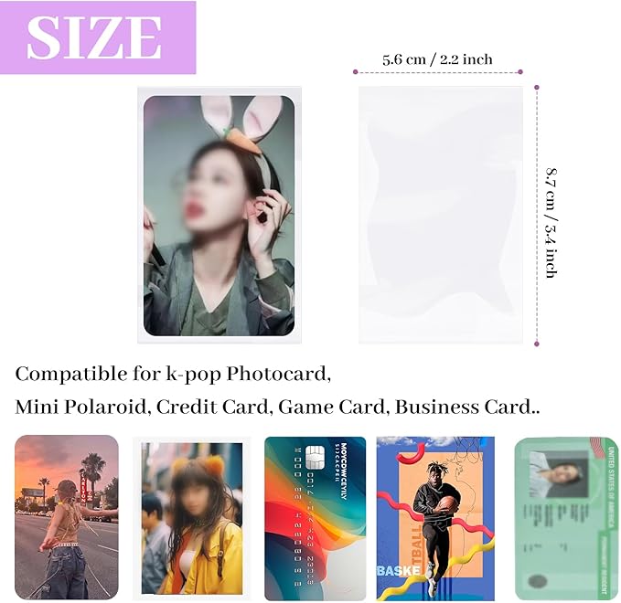 100 Pcs photocard Sleeves, 57x88mm Ultra Clear and Thick Sleeves Idol Photo Cards Protector Trading Cards Shield Cover