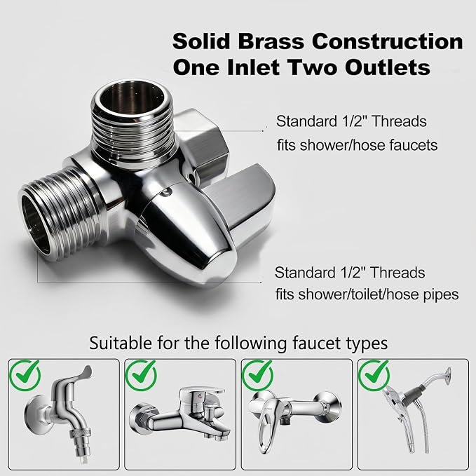Shower Enema Kit for Personal Hygiene, 6FT Stainless Steel Douche Hose with 2 Smooth Nozzles, T-Valve Diverter, Adhesive Shower Holder, Easy Install for Men and Women