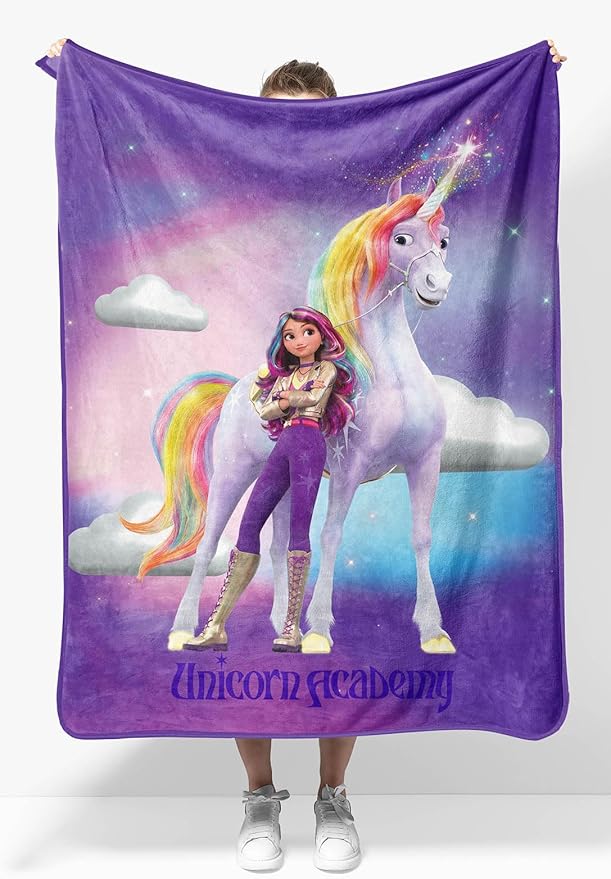 Jay Franco Plush Throw Blanket – 46" x 60" Inches Kids Hero Soft & Cozy Fleece Throw for Bedroom & Couch Décor, Official Licensed Product, Purple - Unicorn Academy