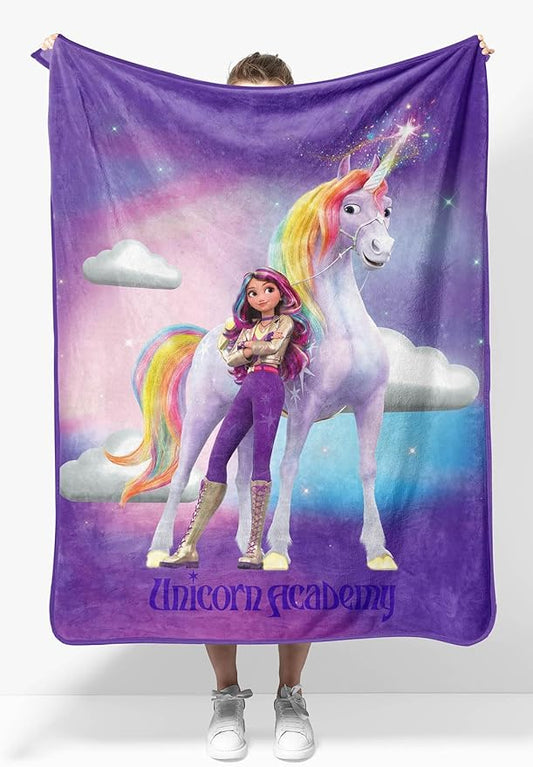 Jay Franco Plush Throw Blanket – 46" x 60" Inches Kids Hero Soft & Cozy Fleece Throw for Bedroom & Couch Décor, Official Licensed Product, Purple - Unicorn Academy