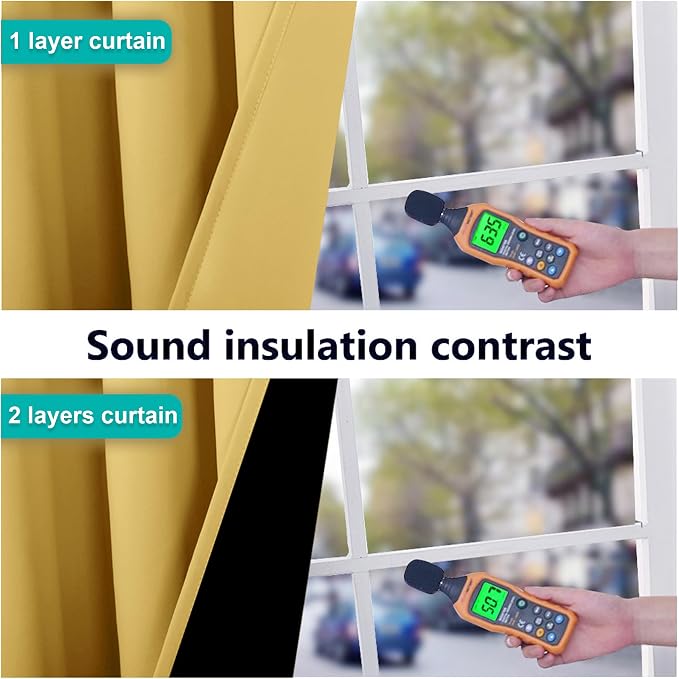 NICETOWN 100% Blackout Short Curtains with Black Liners, 2 Panels, 37" W by 60" L, Bright Yellow, Thermal Insulated Full Blackout 2-Layer Lined Drapes, Energy Efficiency Window Draperies for Bedroom