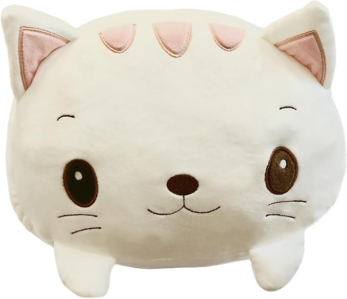 ELAINREN Super Fluffy White Cat Stuffed Pillow Ultra-Soft Kitten Cat Plush Hugging Pillow Adorable Anime Kitty Cat Shape Plushie Cushion Decor Gifts/23.6''