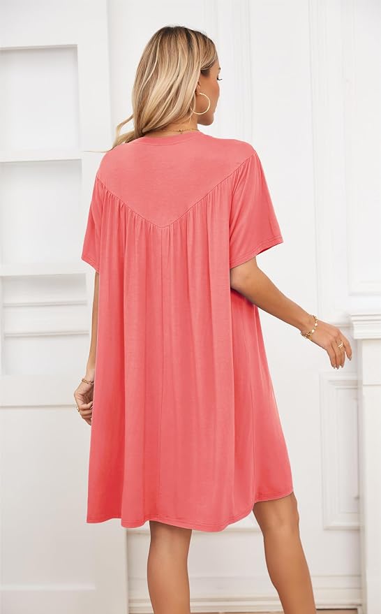 VintageClothing Nightgowns for Women Soft House Dresses Sleepshirts Short Sleeve Sleepwear Night Dress Moo Moo Nightgown