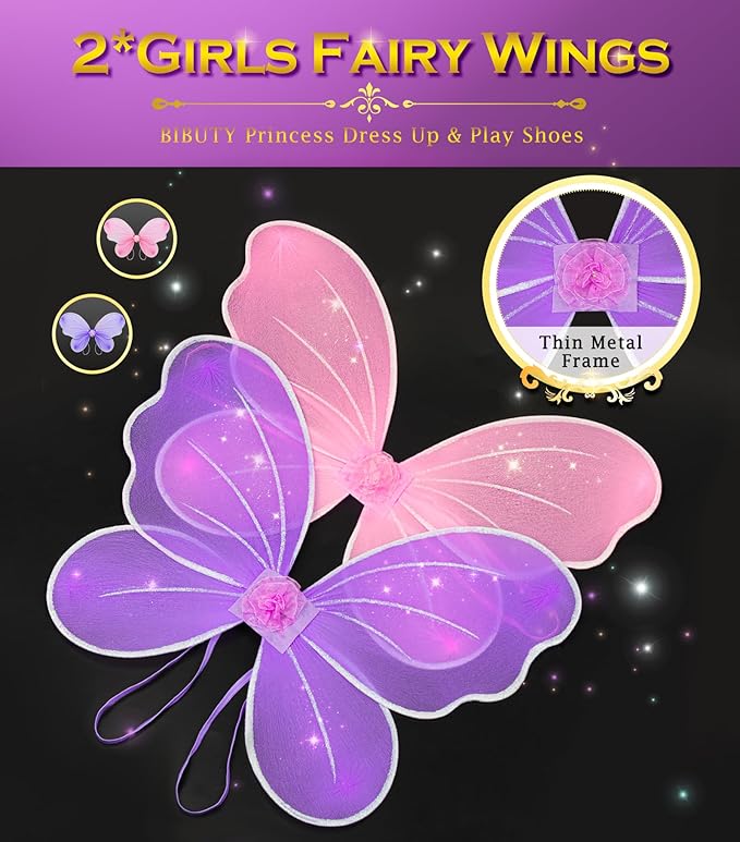 Kids Princess Dress Up Clothes for Little Girls, BIBUTY Pretend Play & Dress Up Princess Costume Set with Princess Shoes Tutu Fairy Wing for Little Girls, Princess Toy Gift for 3-6 Toddler Little Girl