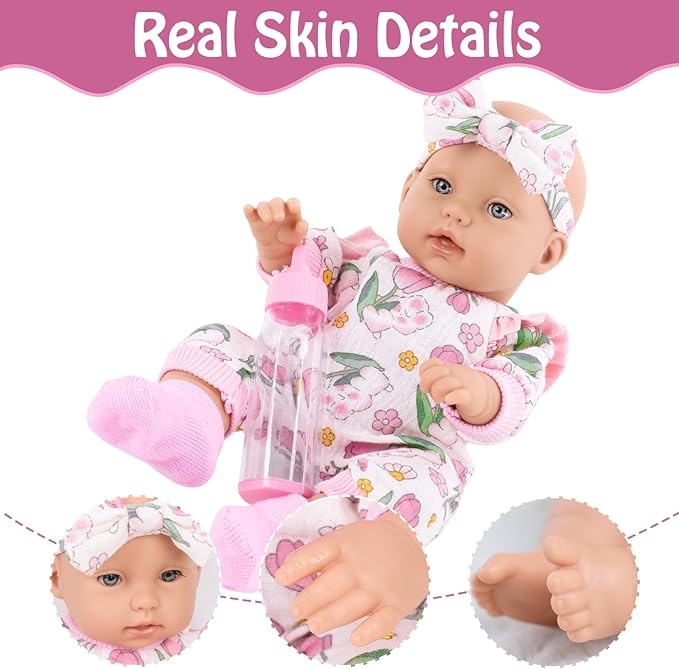 12" Girl Baby Dolls with Doll Clothes and Accessories,First Baby Doll Playset Includes Feeding Bottle,Pacifier Gift Idea for Toddler 3 Ages and Up
