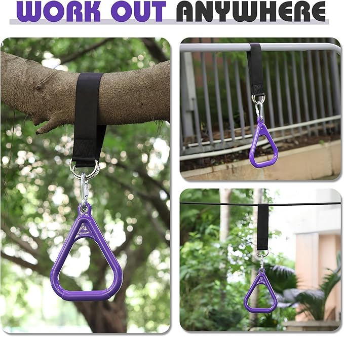 LadyRosian Trapeze Bar Swing Monkey Bars Hanging Ninja Rings Warrior Slackline Obstacle Course Kits for Kid Playground Equipment Accessories (Purple)