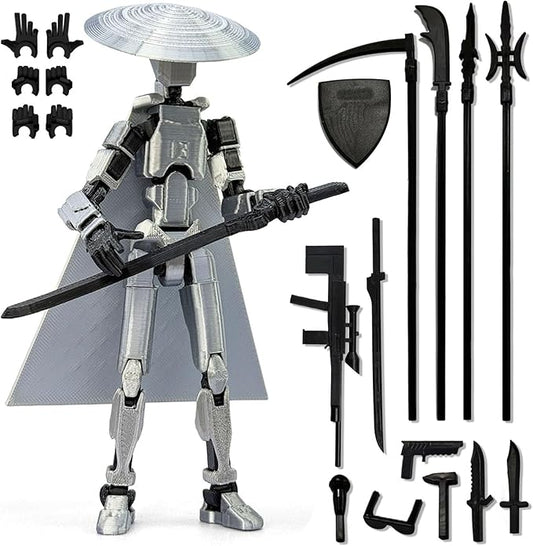 Already Assembled T13 Action Figure Accessories,T13 Multi-Jointed Movable 3D Printed Toys (Silvery)