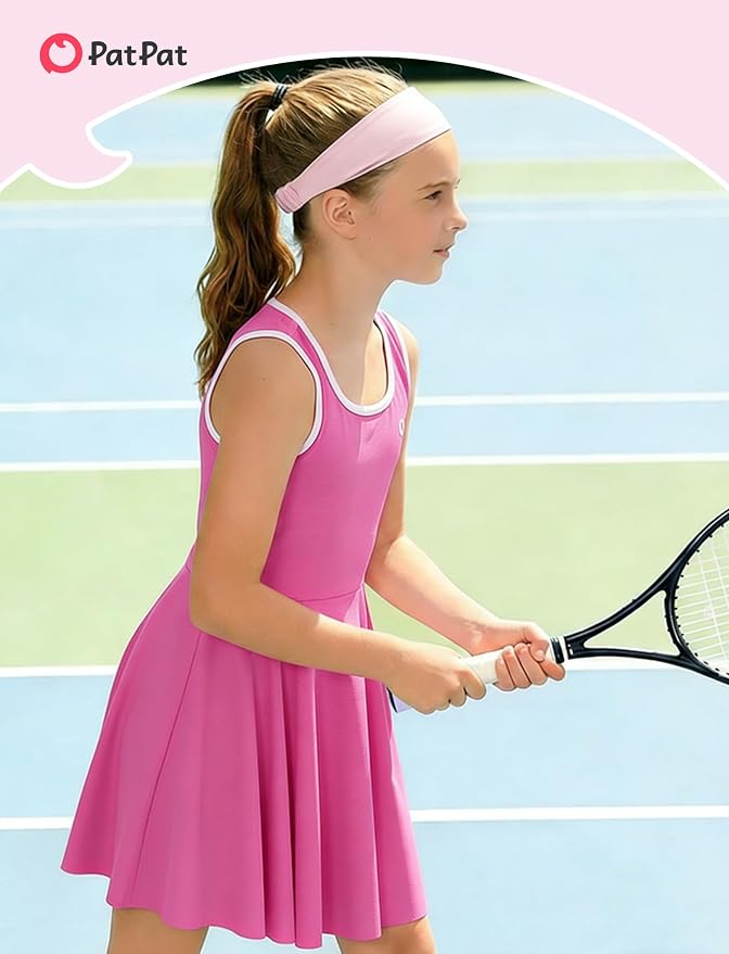PATPAT Girls Athletic Dress Tennis Summer Outfit with Headband & Shorts | Quick-Dry RapidAir-C Fabric, Lightweight Breathable Golf Dress, Sweat-Wicking 2 Piece sets, Two Hidden Pockets
