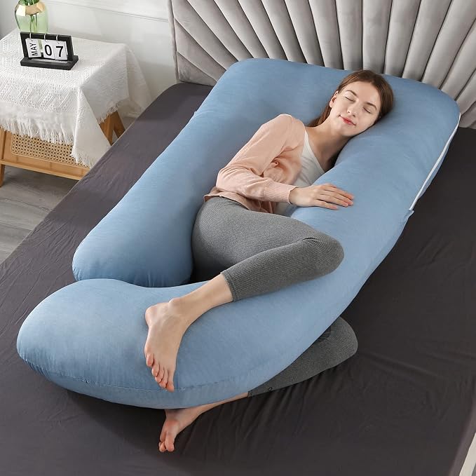 Elover Cooling Pregnancy Pillows for Sleeping, U Shaped Full Body Pillow with Removable Cover, Pregnant Women Must Haves,Maternity Essential,Blue