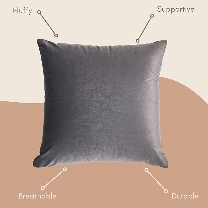 Solid Color Velvet Throw Pillow with Insert Included (Gray, 18"x18"), Decorative Pillow for Sofa, Couch, Bed, Chair Cushion