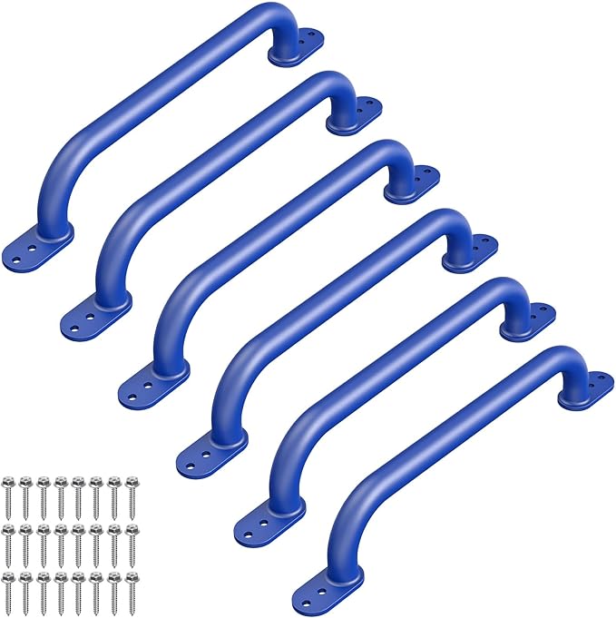 Dolibest 6 Pack 17-Inch Safety Handle, Heavy Duty Metal Safety Playground Handles, Indoor Monkey Bars, Playset Grab Handles for Kids Playhouse, Climbing Frame, Treehouse, Swing Set Accessories -Blue