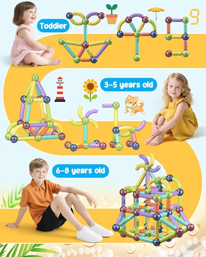 Magnet Toys Magnetic Building Blocks, STEM Starter Toys for Kids Age 3-5 Preschool, Montessori Learning Magnetic Sticks and Balls, Gift for Christmas Birthday (52PCS)