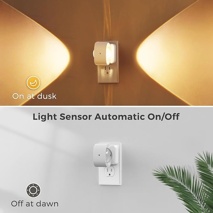 L LOHAS LED Night Lights Plug into Wall, Night Light Projector Light Sensor | Dusk to Dawn Sensor, Rotating White Nightlight for Kids, Soft White Ambient Lighting for Bathroom, Gaming Room, Gifts,1 Pack