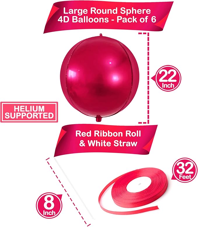 KatchOn, Large Pink Round Foil Balloons Set - 22 Inch, Pack of 6 | Metallic Hot Pink Balloon for pink Theme Birthday Decorations | Metallic Balloons | Mylar Balloon for Wedding Decoration
