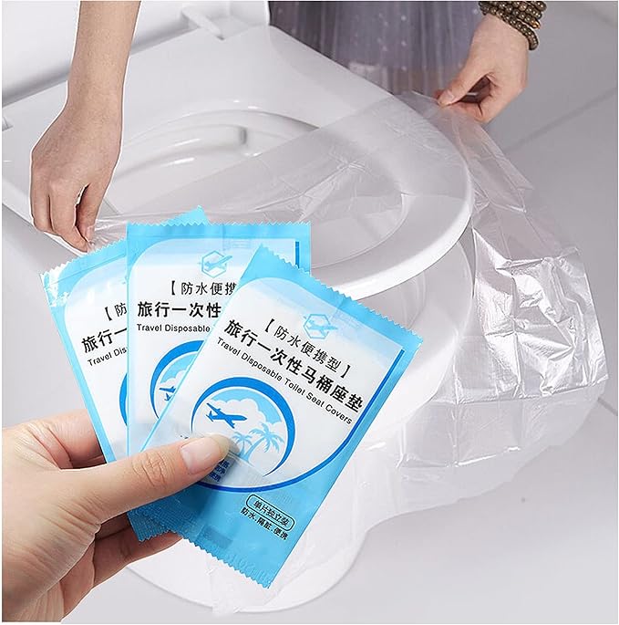 50PCS Disposable Travel Toilet Seat Plastic Cushion Waterproof Portable Toilet Seat Cushion Individually Packed, Easy to Carry for Traveling