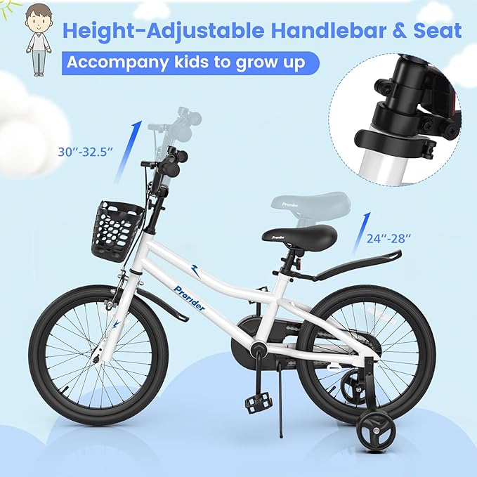 BABY JOY Kids Bike, 12 14 16 18 20 Inch Children Bikes for Boys Girls Teens 3-8 8+ Years w/Training Wheels or Kickstand, Handbrake, Coaster Brake & Removable Basket, Kids Bicycle of Multiple Colors