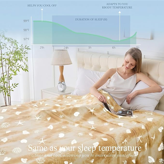 Cooling Blanket Twin Size (60"x80"), Double Sided Ice Cold Blanket for Hot Sleepers, Transfer Heat to Keep Cool, Soft Lightweight for Night Sweats, Bed & Couch, Ocean Design