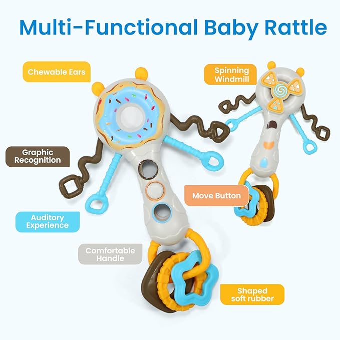 Baby Rattles & Plush Rings Baby Rattles 0-6 Months Teething Toys 3-6 Months Baby Toys 0-6 Months Teething Rattle Teether Toy for Toddlers and Baby Essentials Gifts for Boys Girls