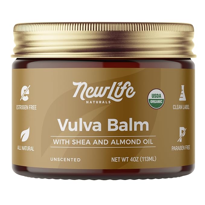 NewLife Naturals SheaCalm Vulva Balm – Certified Organic Vaginal Moisturizer & Vaginal Cream for Dryness – Estrogen-Free Vulva Moisture Support, Made in USA, 4oz