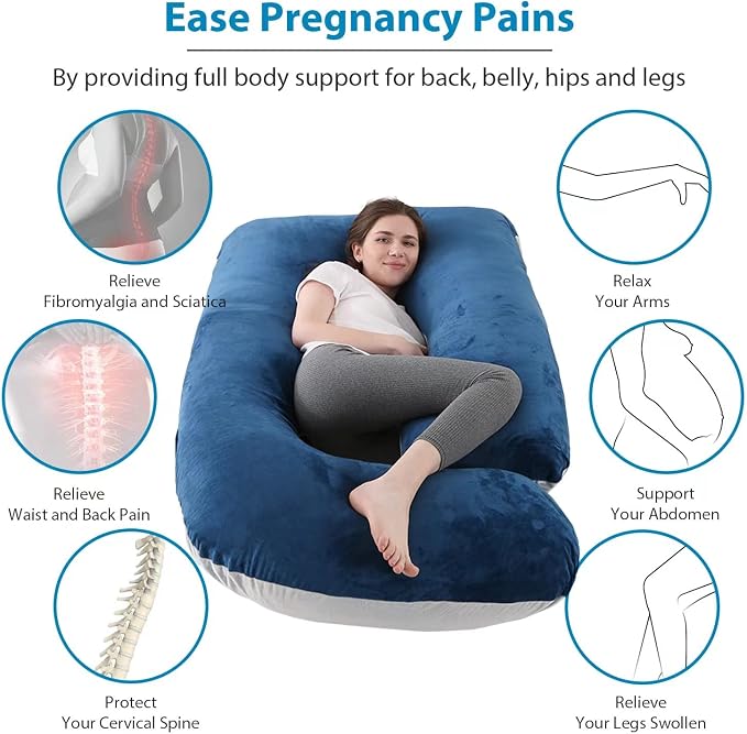 Jcickt Pregnancy Pillow for Sleeping,59 inch J/U-Shaped Maternity Pillow with Removable Washable Cover, Side-Sleeping Pregnant Body Pillow-Support for Backs,Legs, Belly, HIPS, Improve Sleep-Blue Grey