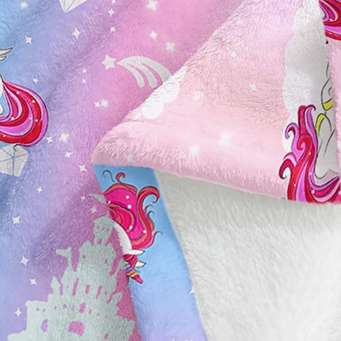 Wajade Kids Pink Unicorn Blanket for Girls,Soft Fleece Kids Blanket for Couch Sofa Bedroom, Unicorn Castle Clouds Throw Blanket for Kids,60"x80"
