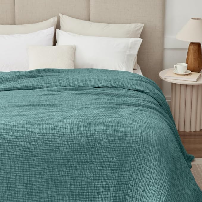 100% Cotton Muslin Blanket California King 120" x 90", 6 Layers Breathable and Lightweight Oversized Blankets for Bed, Soft Cooling Gauze Blanket for Adults All Season, Teal