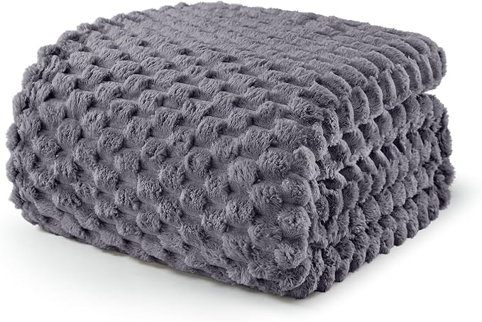 Exclusivo Mezcla 3D Fleece Queen Size Blanket for Bed, Dark Grey | Extra Soft Fuzzy Plush Lightweight Bed Blankets, Cozy Fluffy Decorative Blankets for All Seasons, 90x90 Inches