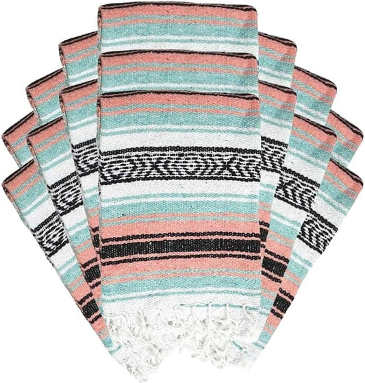 Open Road Goods Bulk Falsa Blankets - Handwoven Authentic Mexican Falsa - Great for Weddings, Yoga, Beach, Picnics, or Mexican Throw! (Mint/Peach, 15 Pack)