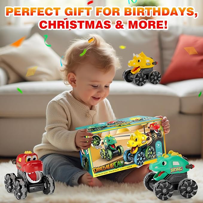 Dinosaur Monster Trucks for Toddlers 2-4:Toy Cars 3 Pack for Toddler Age 1-3,Light-Up Truck with Moving Mouth, Fun Car Toys for 1 Year Old Boy, Dinosaurs Toy for Kids 3-5,5-7, Perfect Boys Girls Gifts
