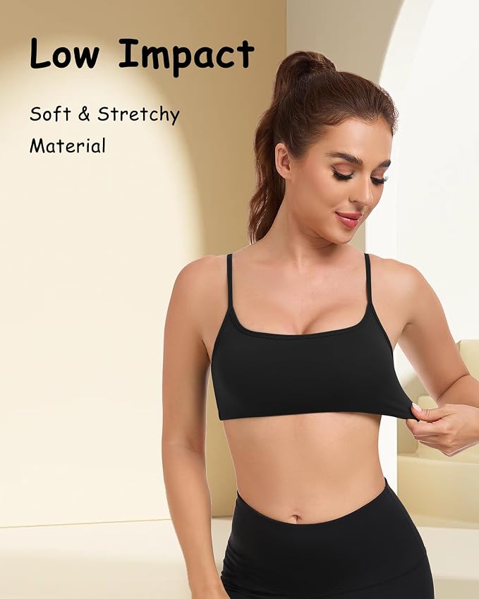 QUOJIZY Sports Bras for Women Open Back Workout Tops for Women Yoga Bra Spaghetti Straps Twist Back