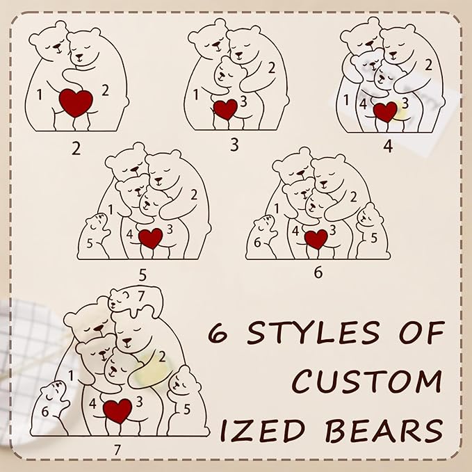 Personalized Wooden Bear Puzzle with Names Hugging Bears Family Puzzle Custom Mom/Dad/Family Members,Christmas DayPresent (Hug The Bear 1)