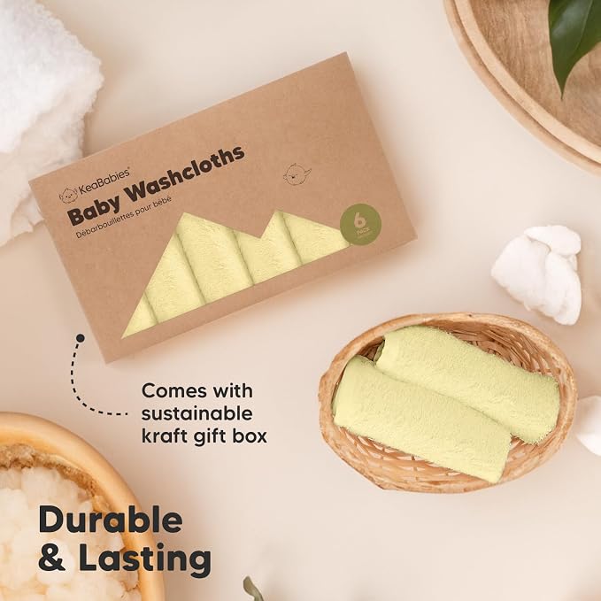 6-Pack Baby Washcloths – Soft Absorbent Viscose from Bamboo Washcloths for Face, Body, Baby Towels for Newborn, Kids, Toddlers, Infant, Gentle on Sensitive Skin, 10x10 Reusable Face Towels (Sunshine)
