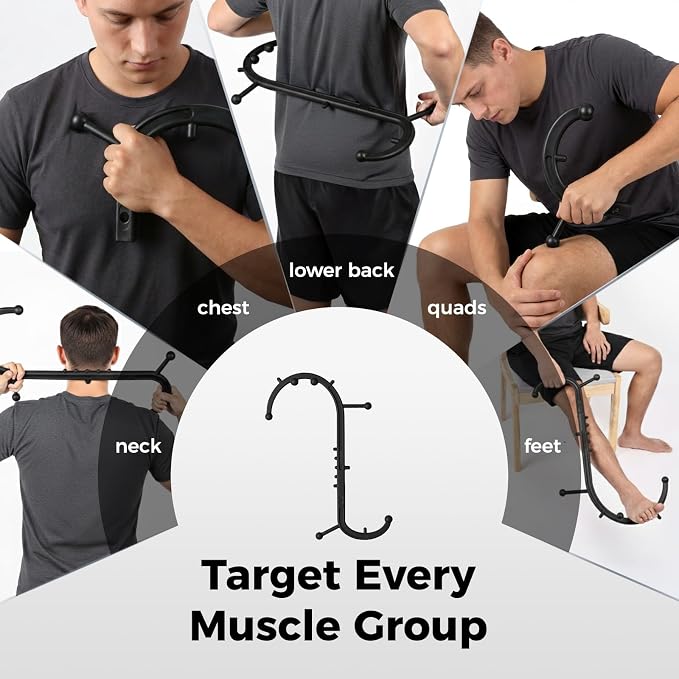 Detachable Trigger Point Massage Cane, Button-Release Design Massage Hook for Back, Neck & Shoulder Pain Relief, Pressure Point Massage Tool for Muscle Recovery (Large, Black)