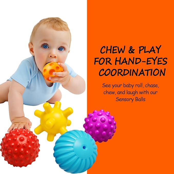 Baby Balls for Toddlers 1-3, Bath Toys for Babies 6-12 Months | 6 Pack Infant Soft Textured Balls Set, Montessori, Teething & Bath Play, Fine Motor Skills, Gift for Boys Girls