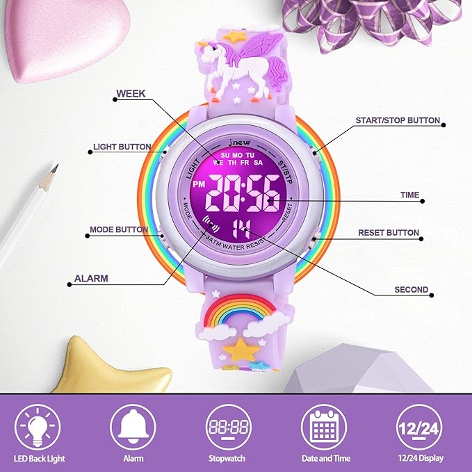 3D Cartoon Waterproof Watches for Girls with Alarm - Best Toys Gifts for Girls Age 3-12