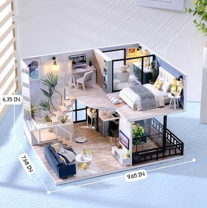 RHZN Miniature House Kit, Dollhouse Kit, Miniature Kit, DIY Mini House Building Kit for Adult